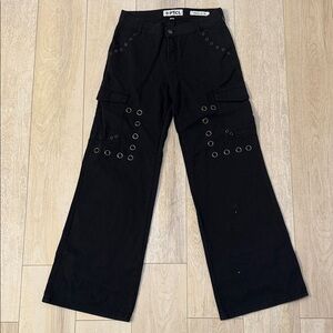 PTCL Black Wide-Leg Cargo Jeans with Grommet Detail Size 27 NWT